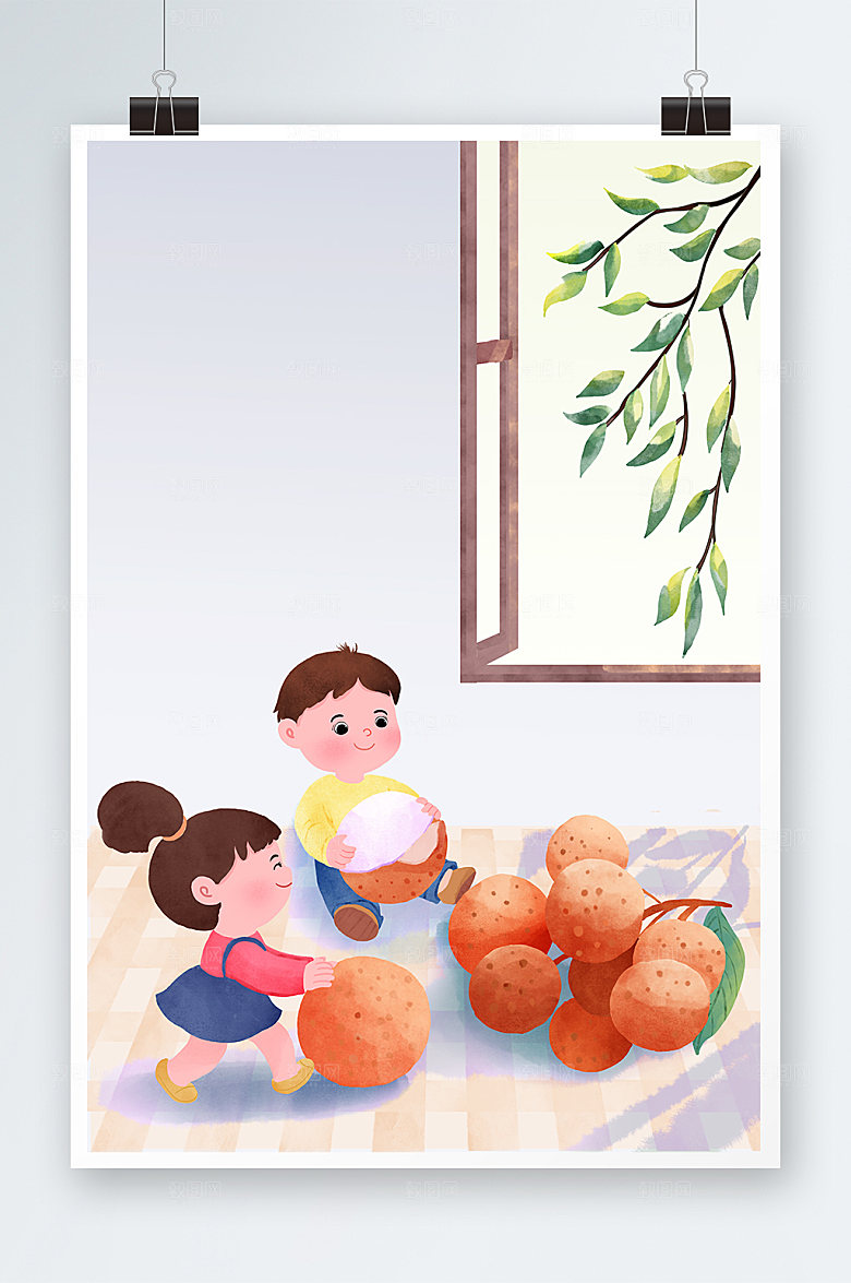 卡通龙眼白露节气人物插画设计