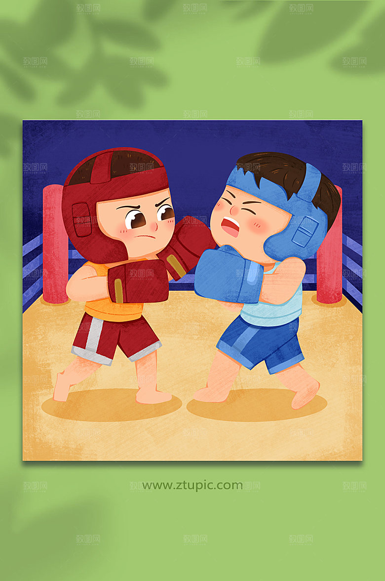 扁平对打拳击人物插画设计