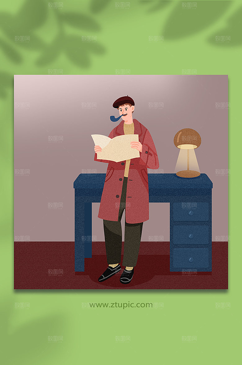 卡通探案剧本杀侦探人物插画素材