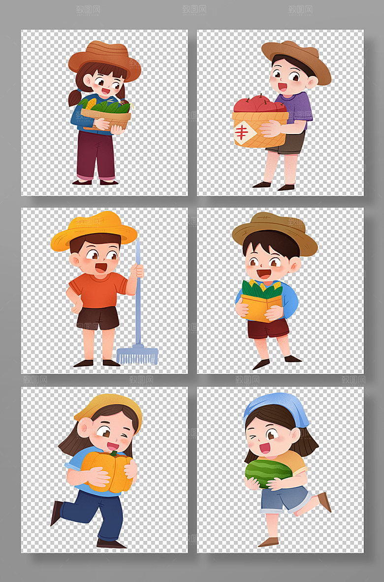 创意农民丰收人物形象插画
