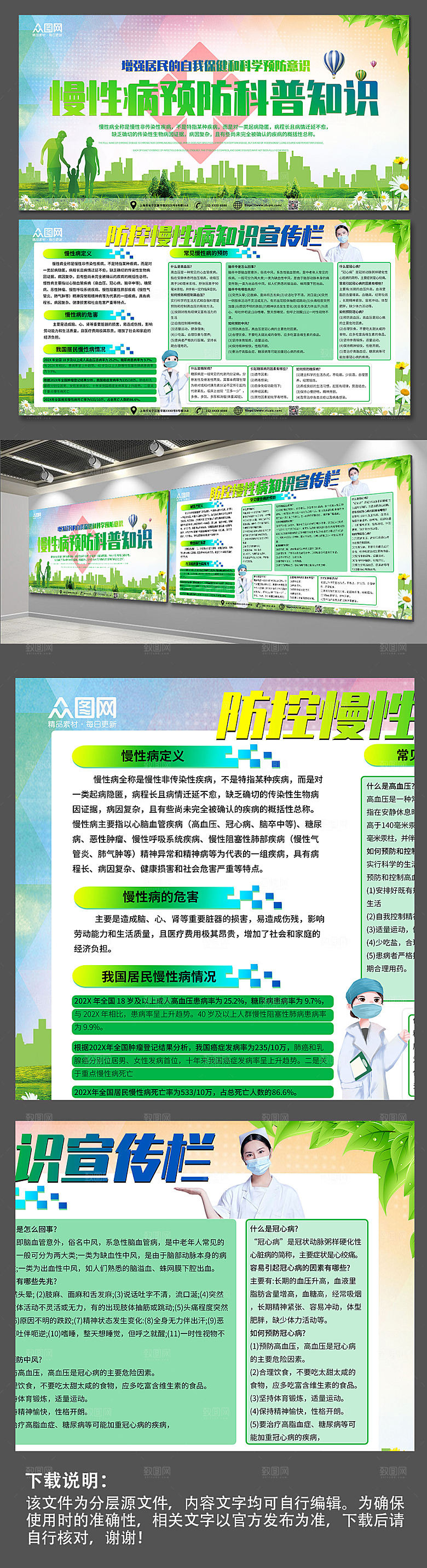 清新慢性病医疗展板模板