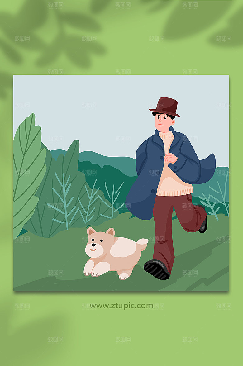 卡通奔跑侦探剧本杀人物插画素材