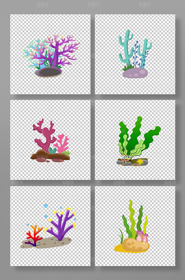 扁平藻珊瑚海底植物元素插画素材