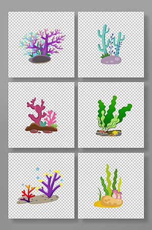 扁平藻珊瑚海底植物元素插画素材