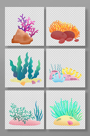 卡通珊瑚海底植物元素插画素材