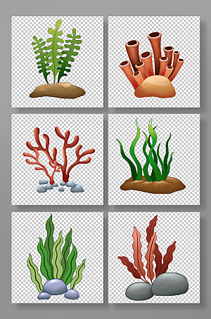 卡通藻类卡通海底植物元素素材