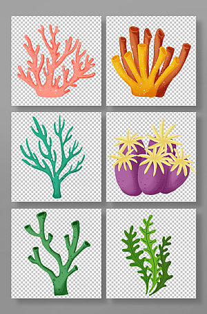 卡通珊瑚海葵海底植物插画素材