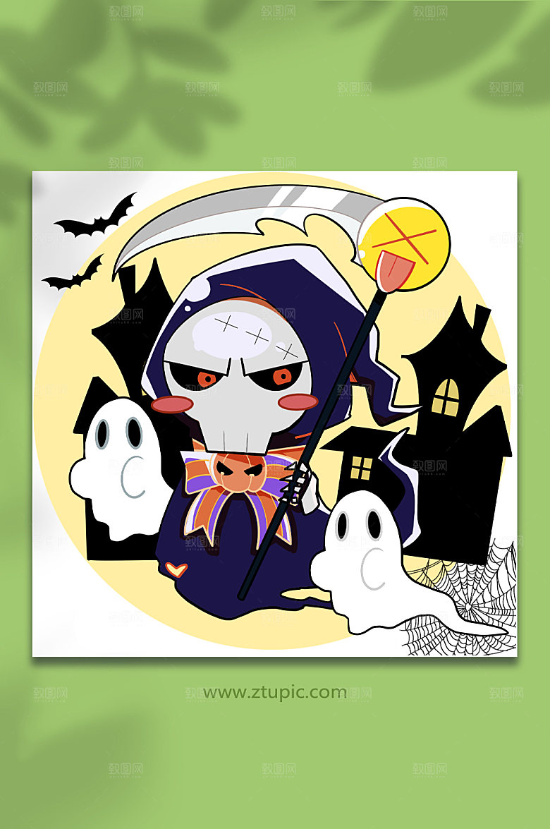 卡通骷髅鬼屋死神人物插画素材