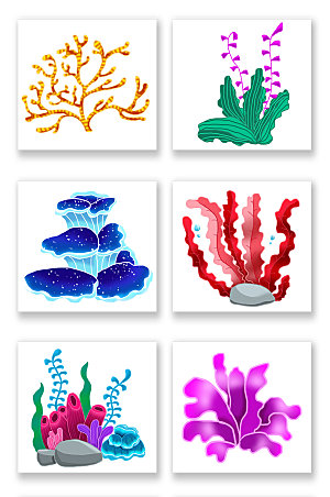 扁平海底多类植物插画素材