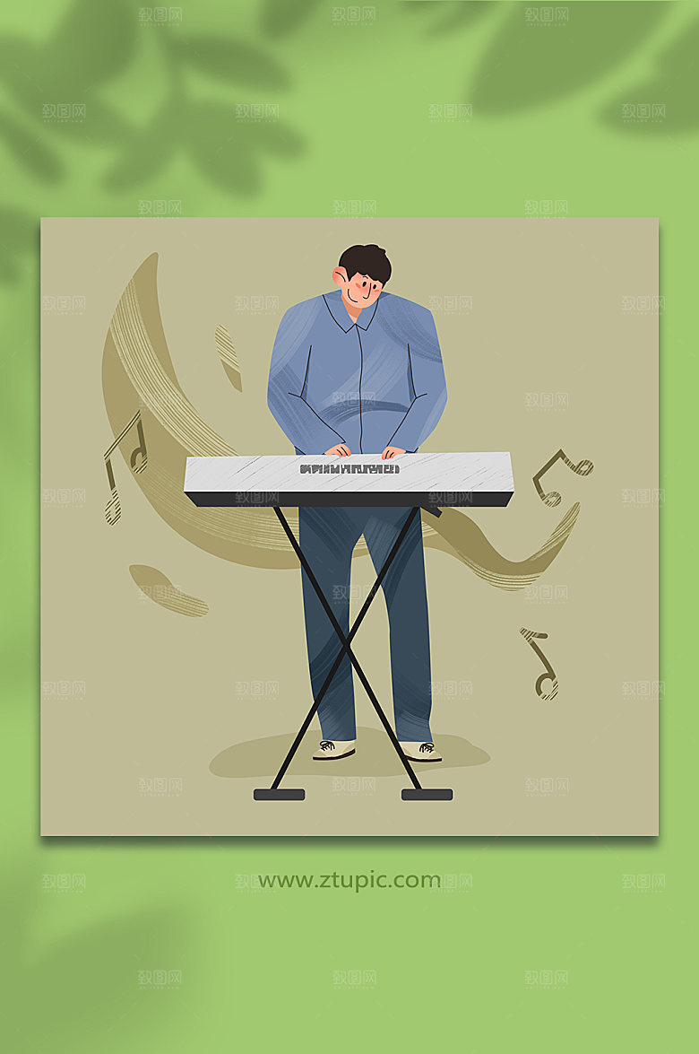 扁平男键盘手音乐节人物插画素材