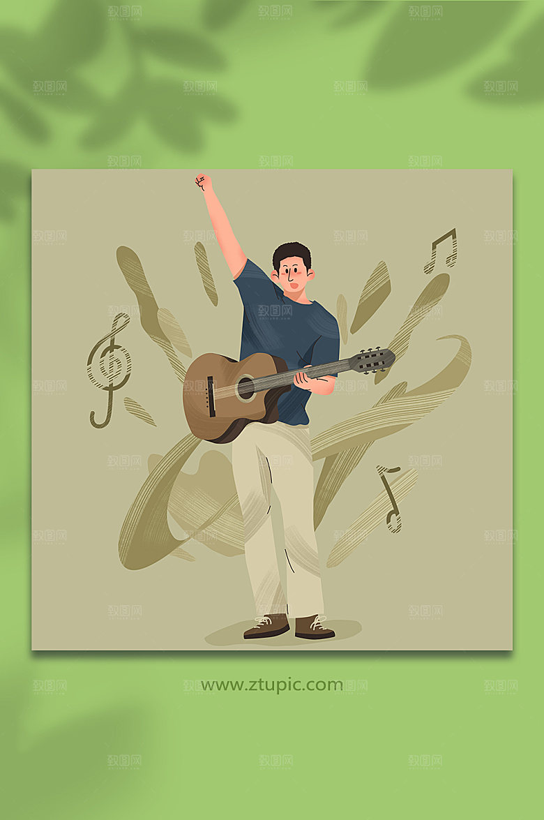 卡通男吉他手音乐节人物插画设计