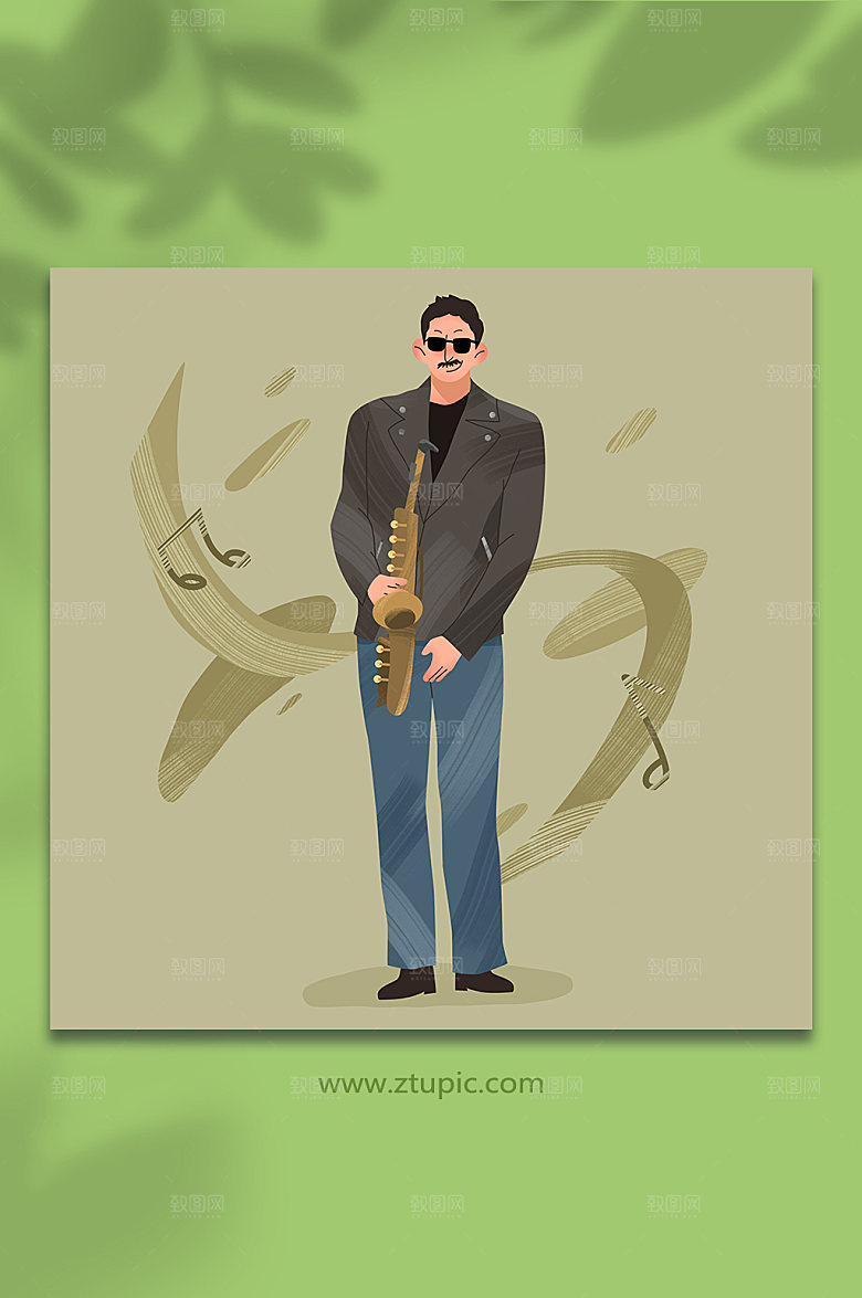 扁平男萨克斯音乐节人物插画素材