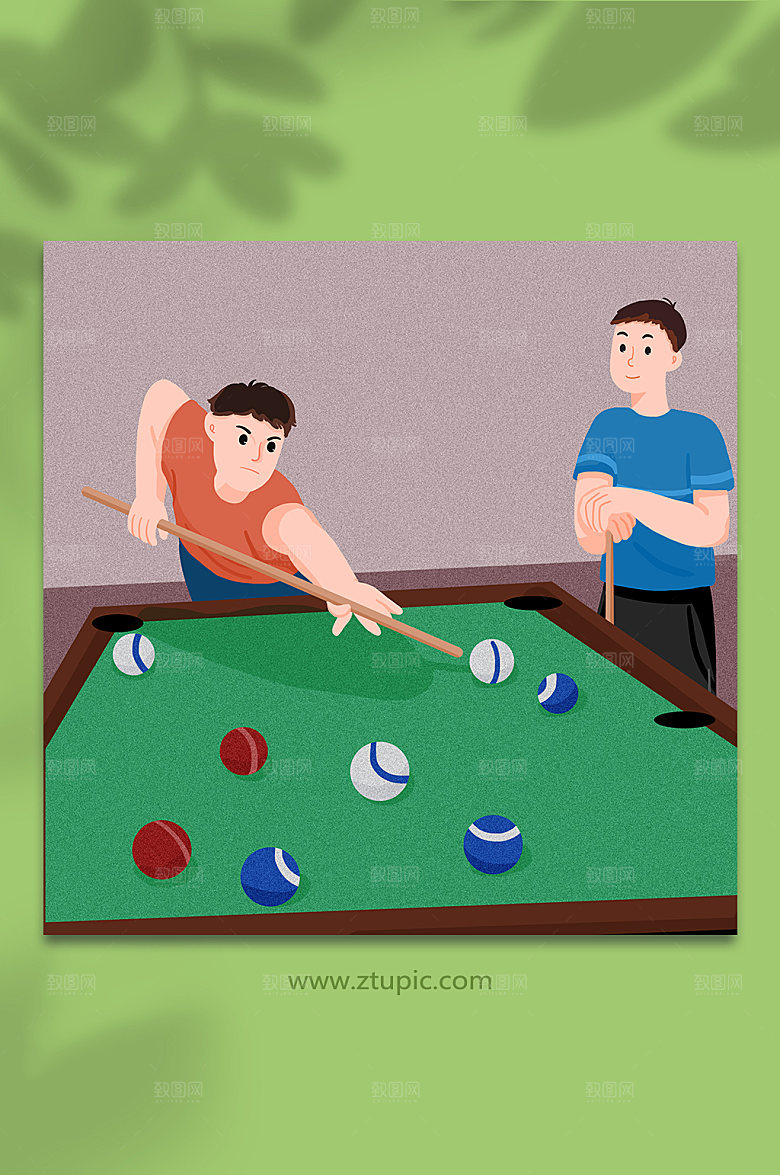 卡通打台球人物插画设计