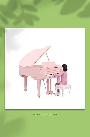酷炫女生钢琴立体模型免抠元素