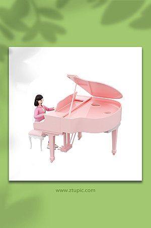 粉色女生钢琴立体模型免抠元素