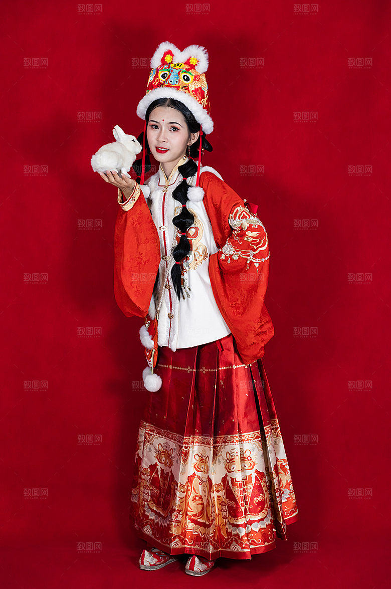 红汉服女生新年人物商业摄影