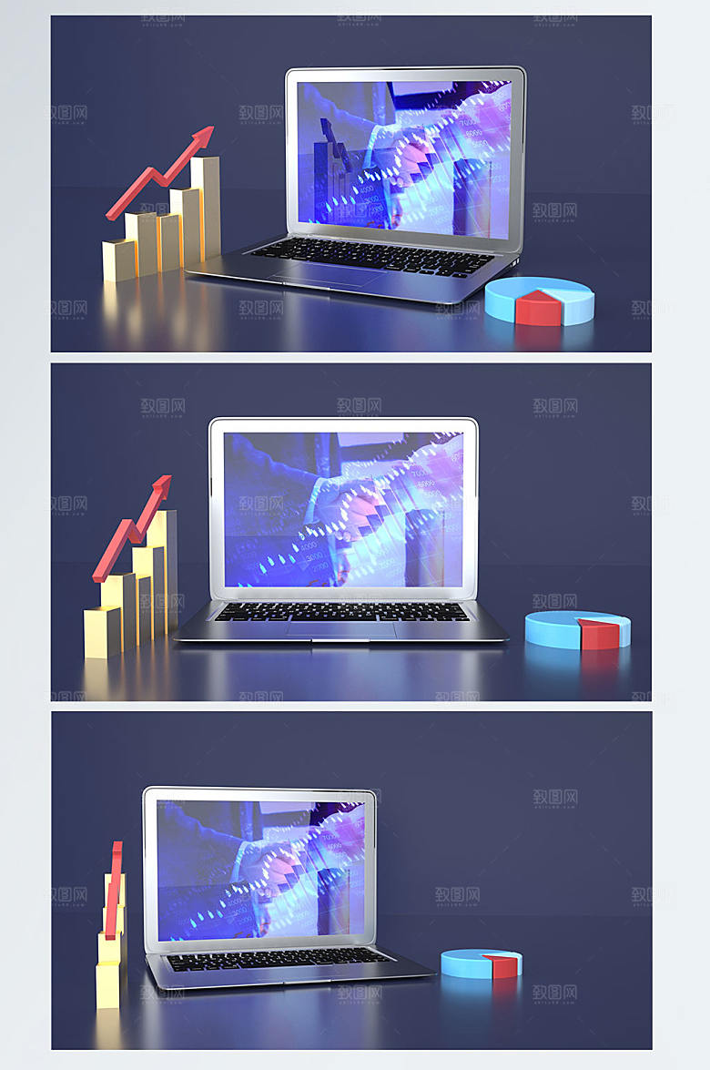 电脑金融理财元素立体模型场景