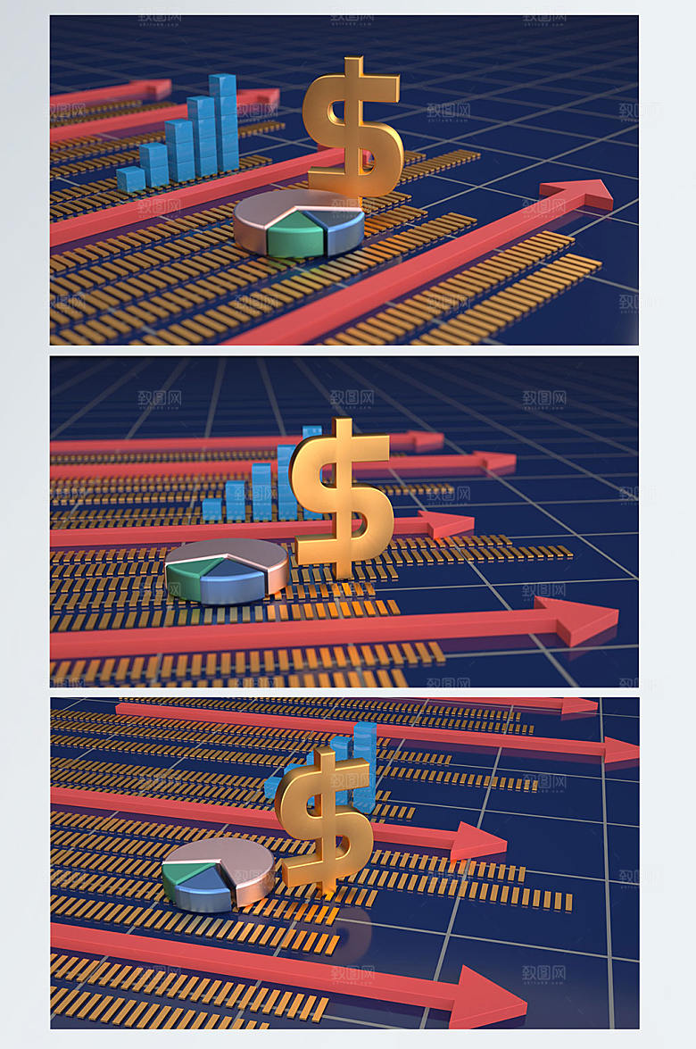 简约金融理财元素立体模型场景