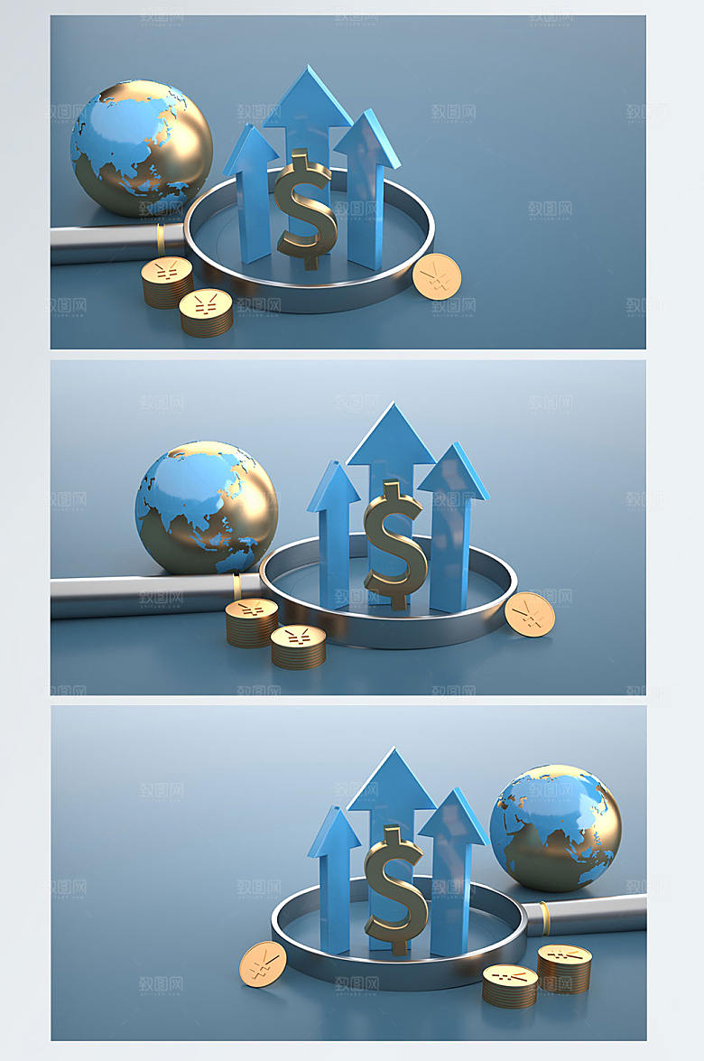 创意金融理财元素立体模型场景