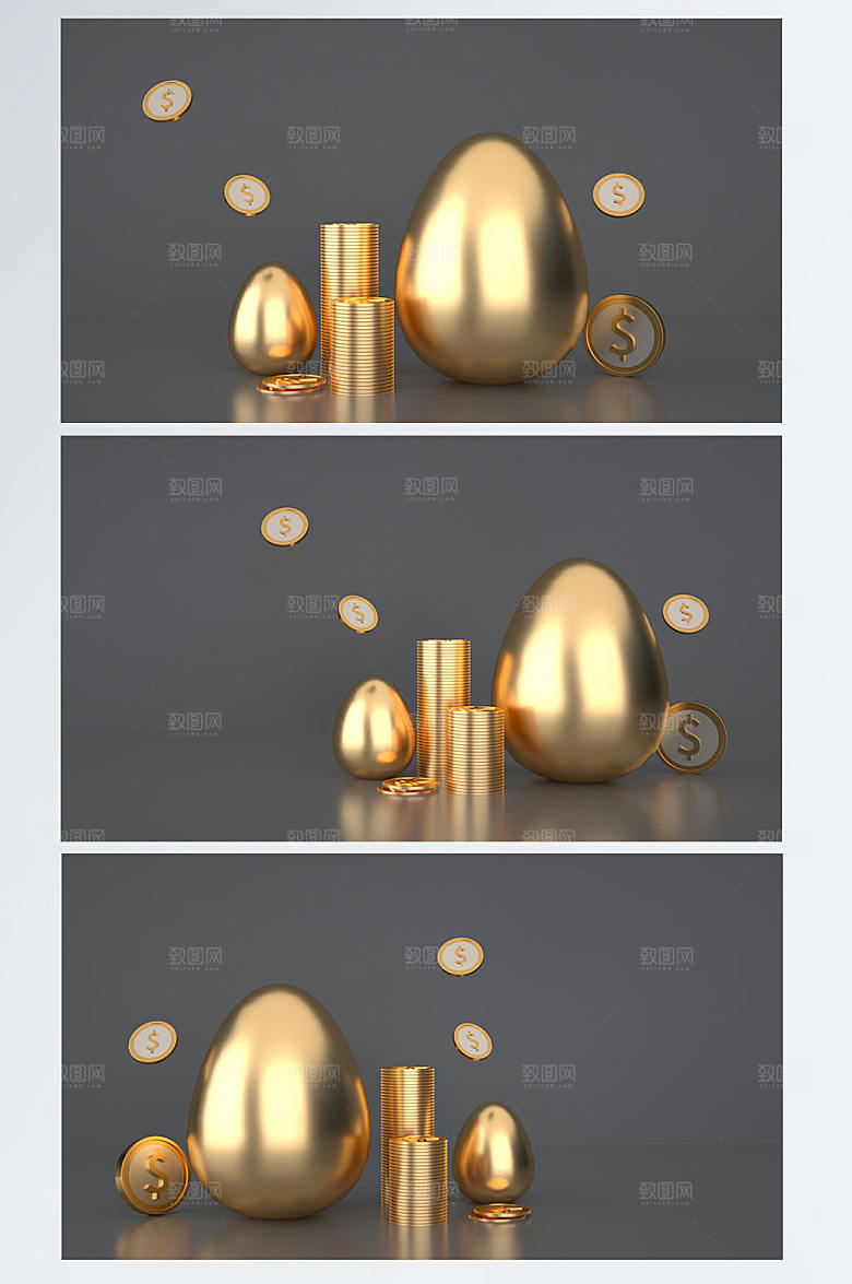 金色金融理财元素立体模型场景