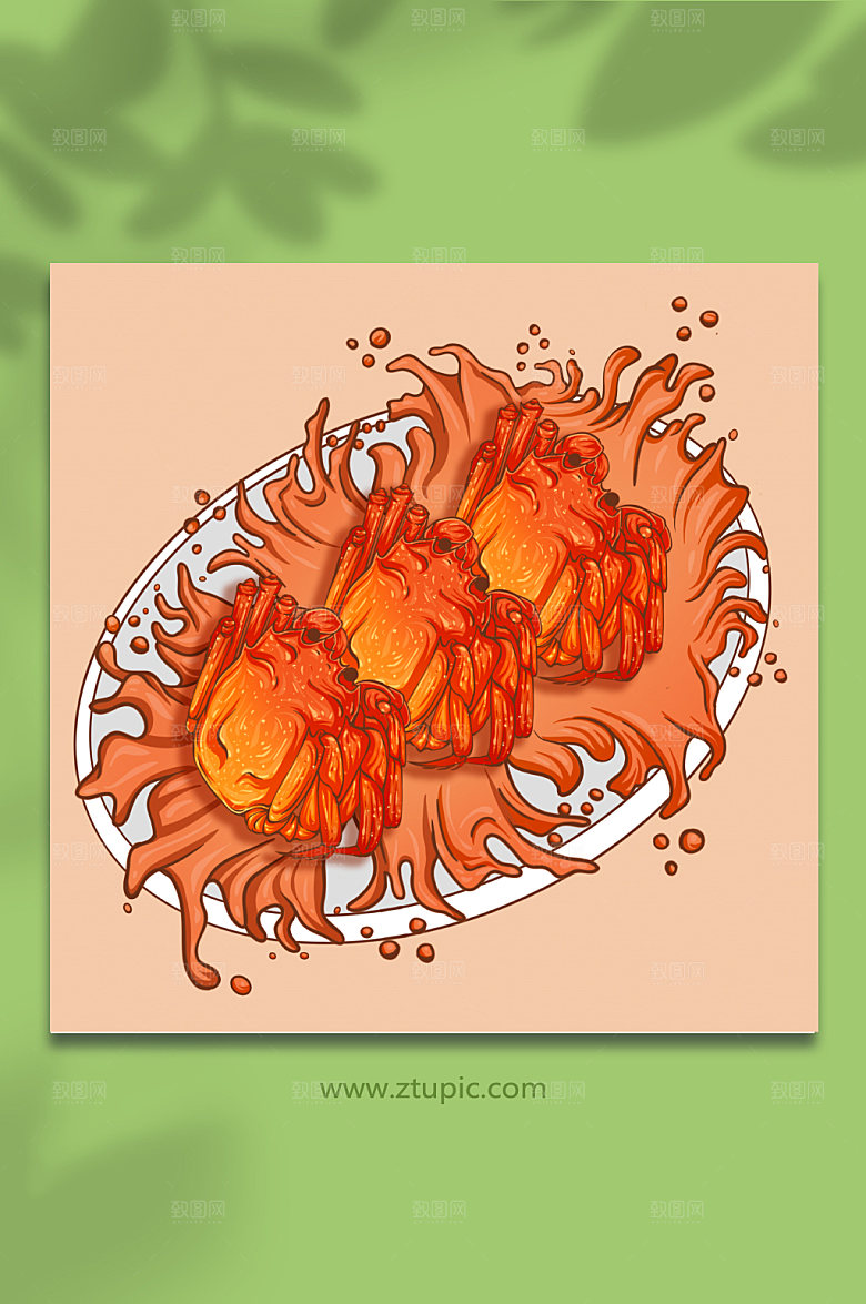 卡通秋季大闸蟹美食插画素材
