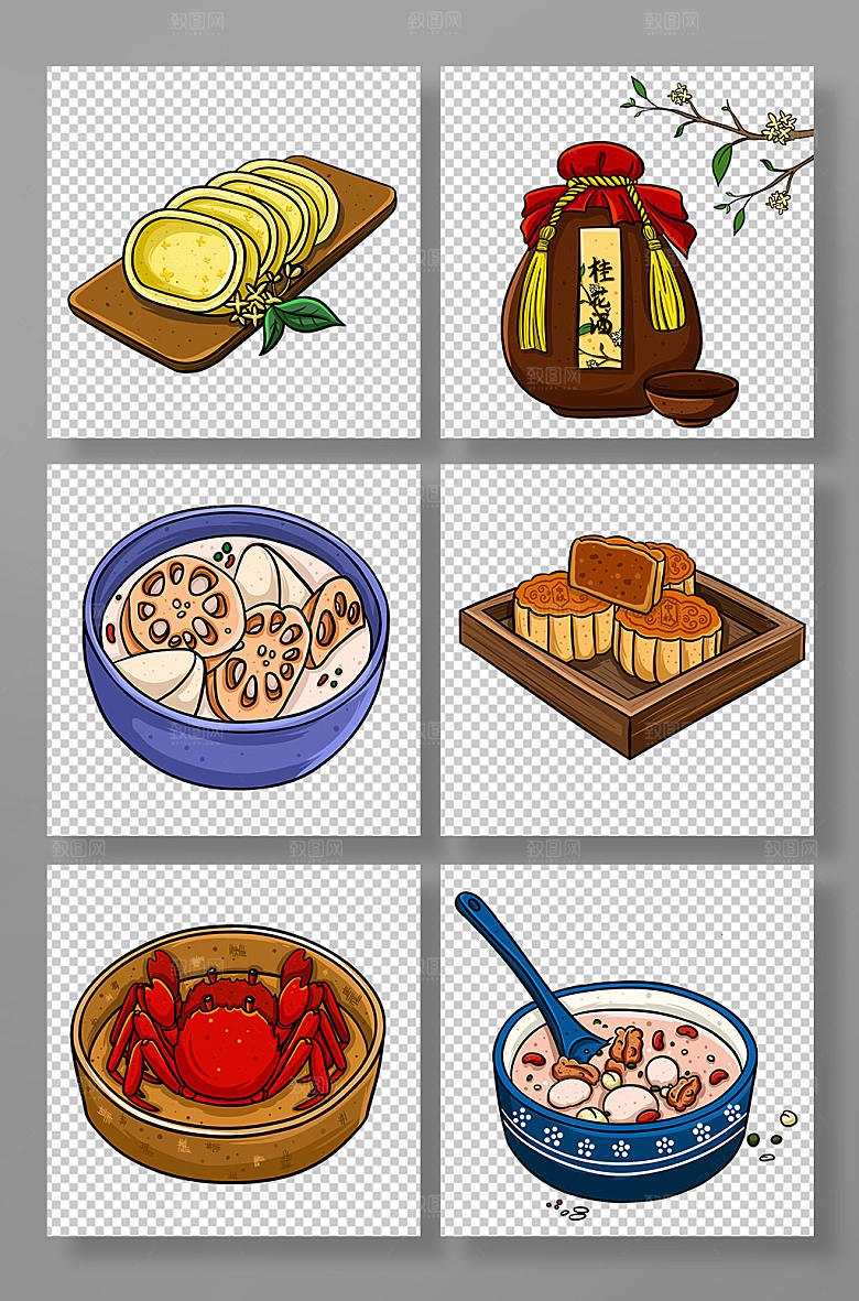 卡通生动写实秋季美食插画素材