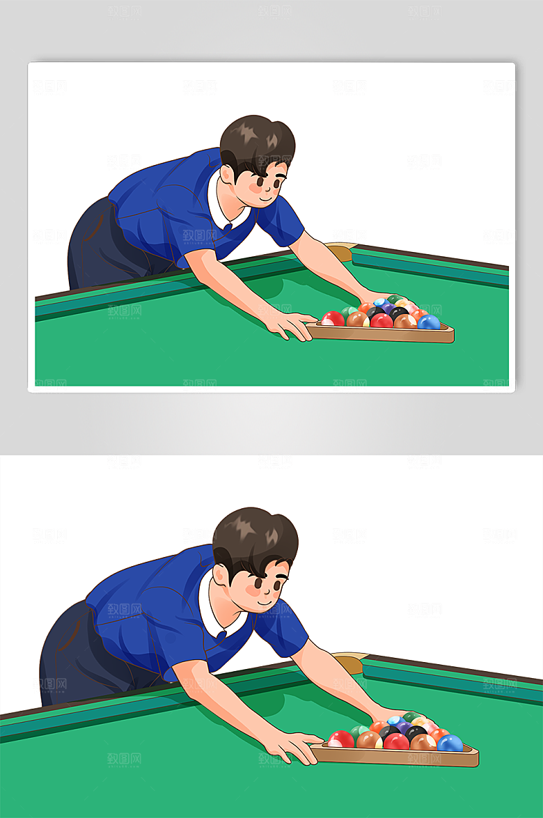 扁平摆球台球人物插画设计