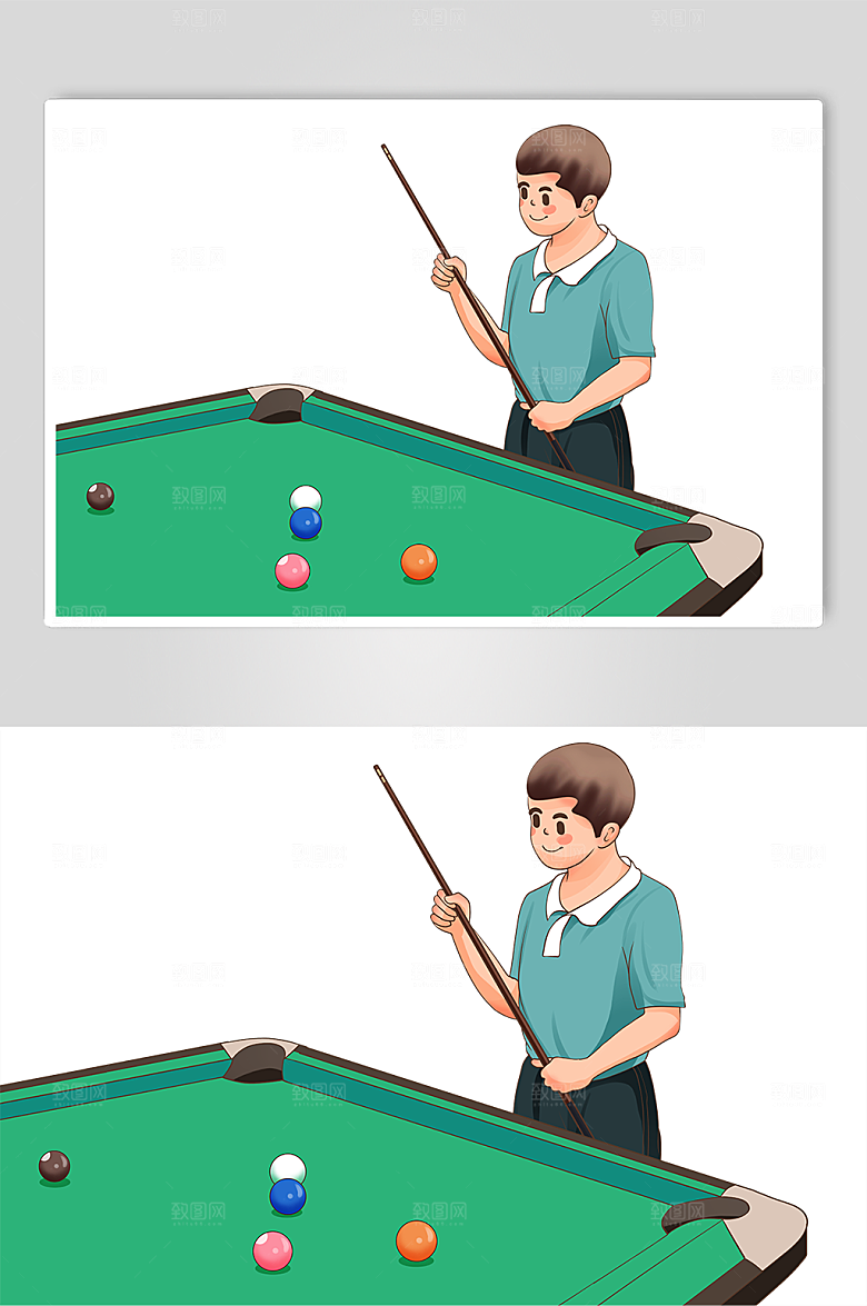 手绘男孩打台球人物插画设计