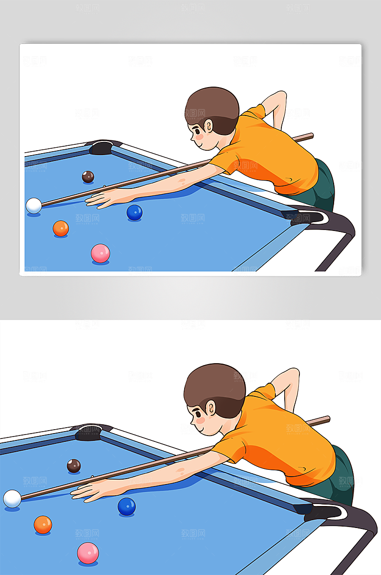 扁平打球运动台球人物插画素材