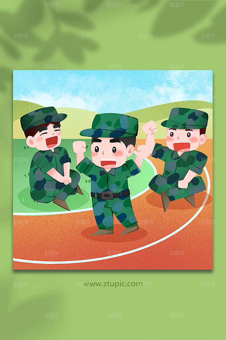 卡通军歌新生军训人物插画素材