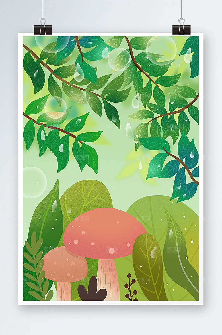 绿色自然白露节气插画背景
