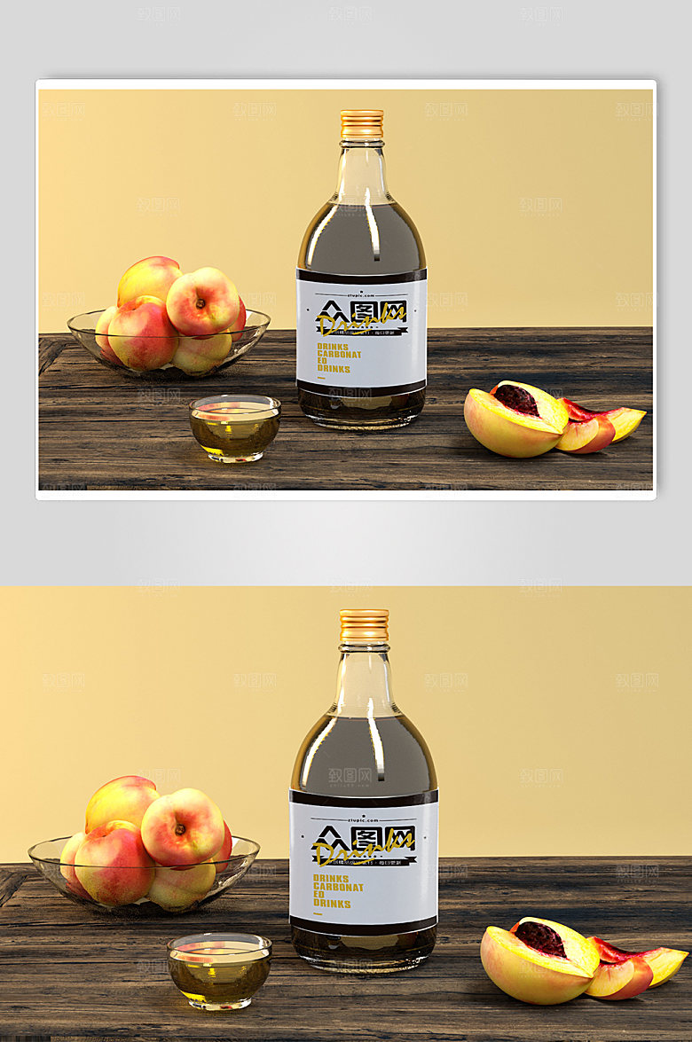 渐变c4d饮料玻璃瓶样机设计