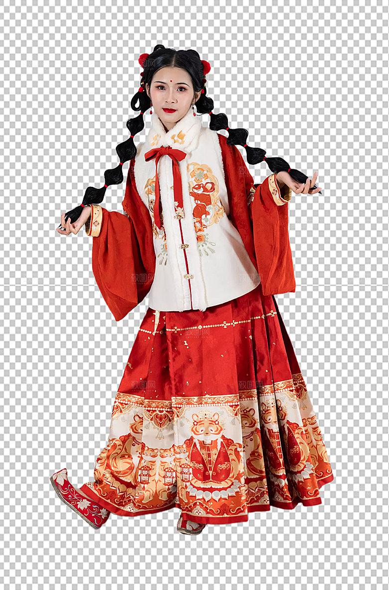 红色汉服少女人物png商业摄影图