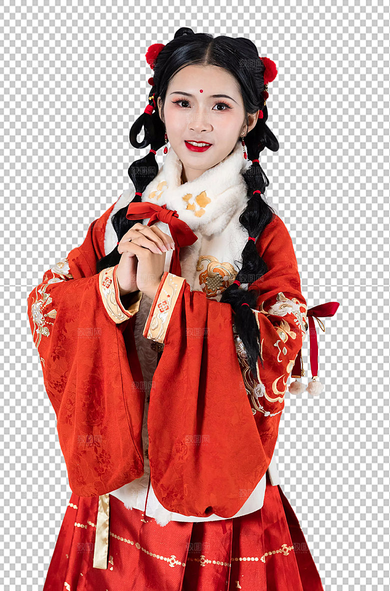 ⼤⽓拜年少女人物png新年摄影图