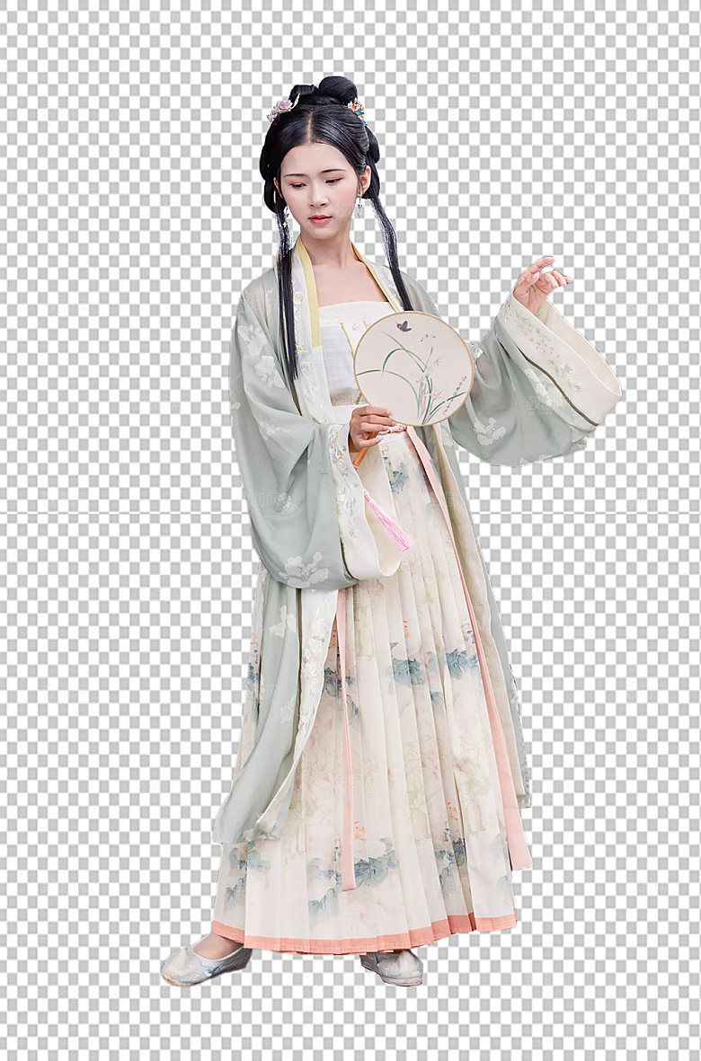 古风汉服手拿团扇免抠png商业摄影图