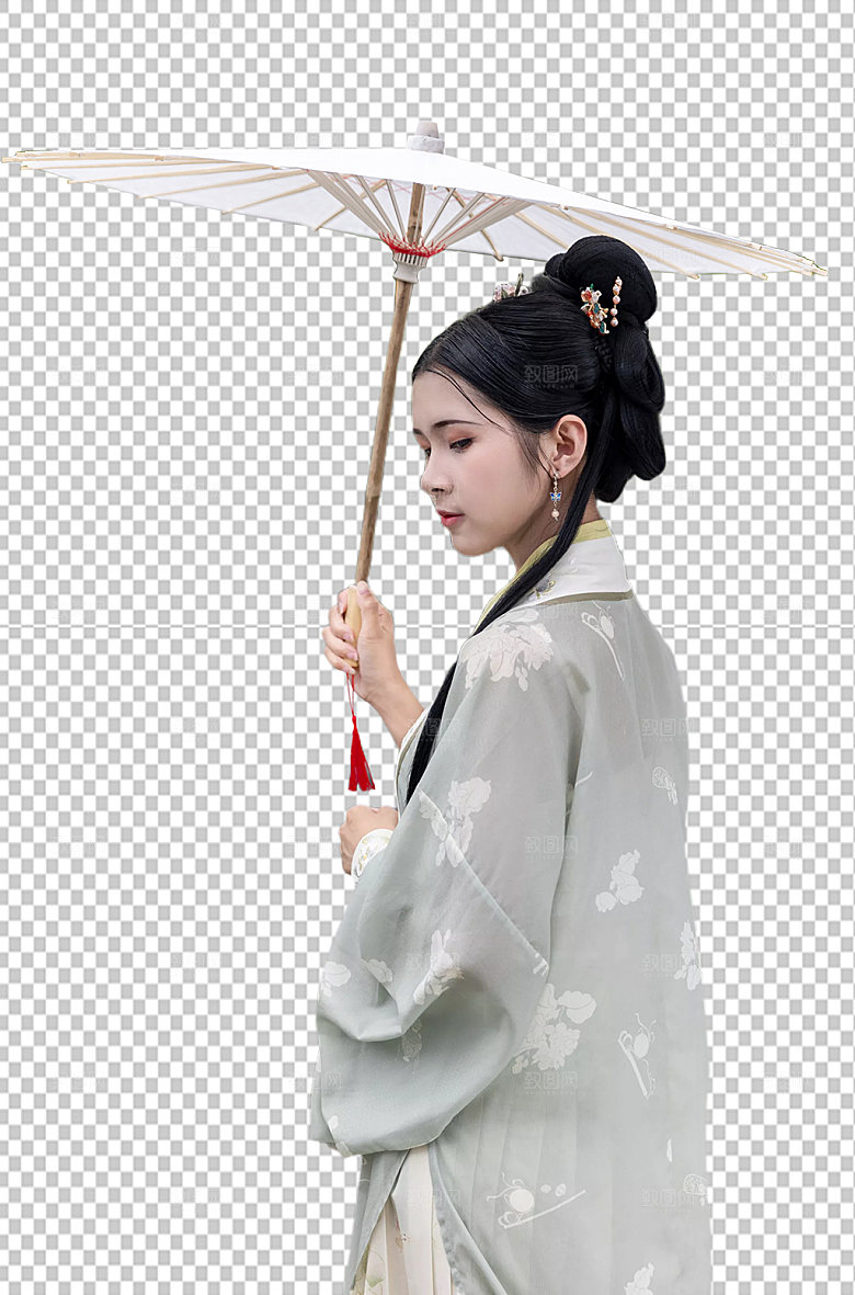 汉服少女油纸伞免抠png商业摄影图