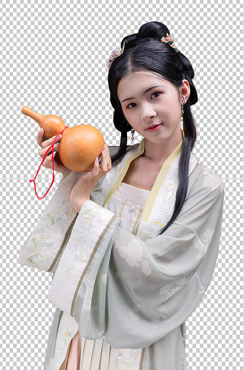 古风汉服少女拿葫芦免抠png摄影图