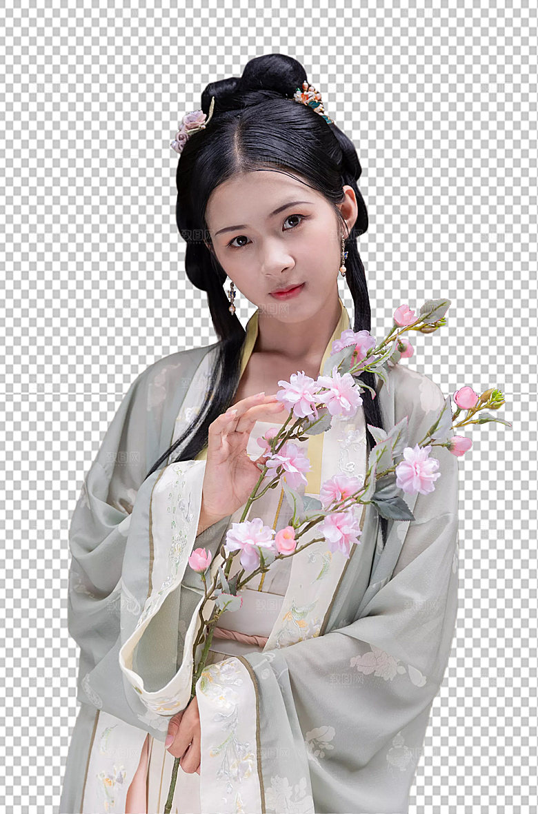 汉服少女捧鲜免抠png国风摄影图