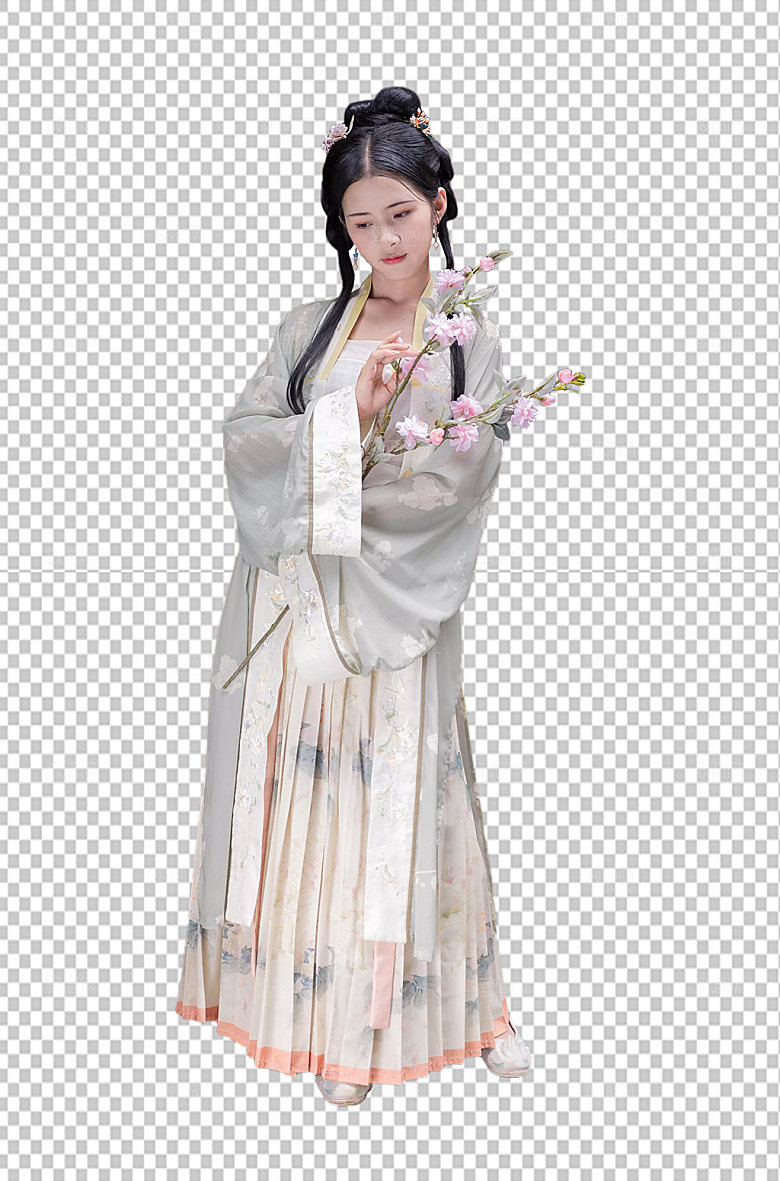 手拿鲜花汉服免抠png国风摄影图