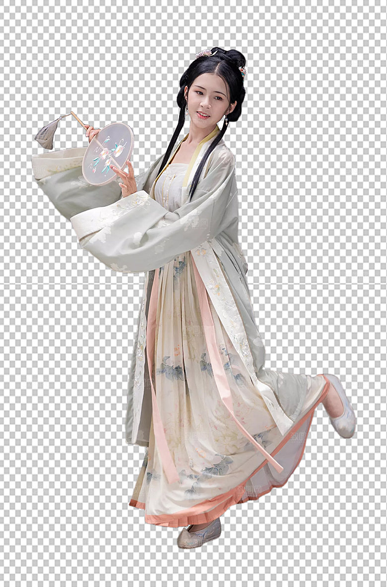 汉服拿团扇跳舞免抠png精美摄影图