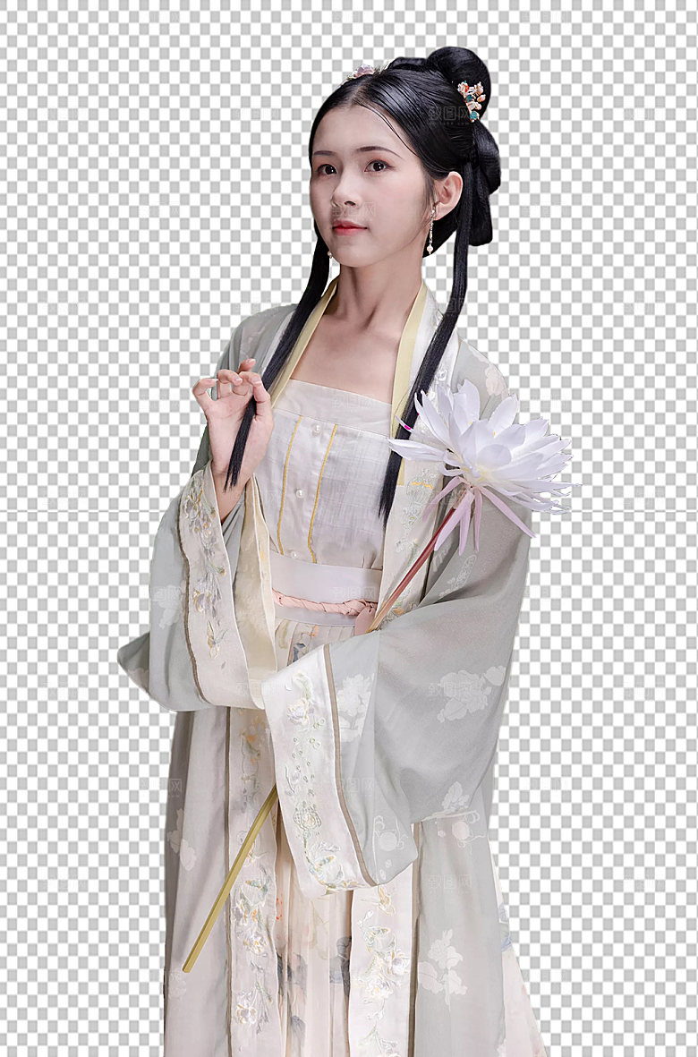 国风汉服少女拿昙花免抠png摄影图