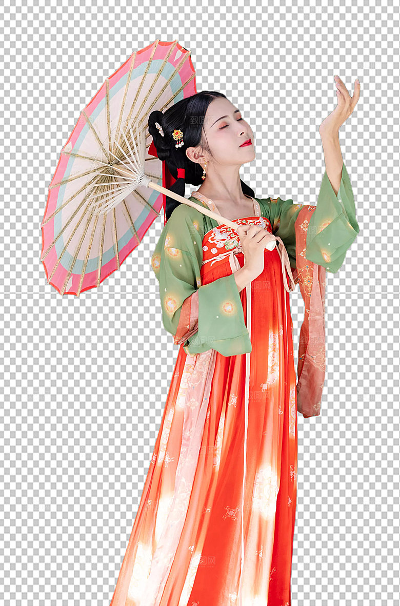 古装汉服女性人物打雨伞png摄影图