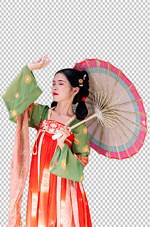 国风汉服女性油纸伞png摄影图