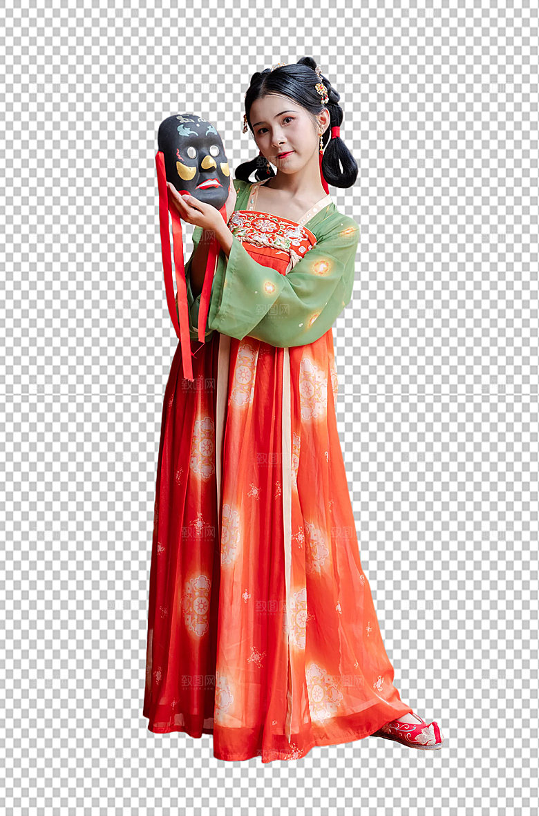 汉服少女人物举面具精修摄影图