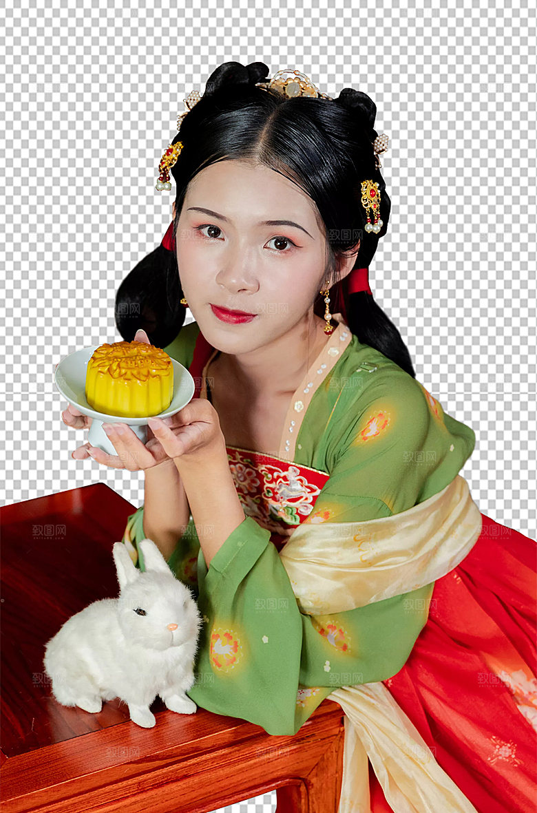 汉服少女月饼人物png国风摄影图