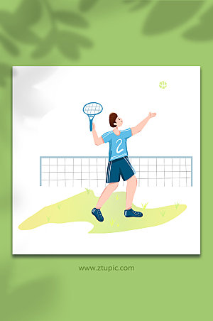 手绘打网球体育运动人物插画