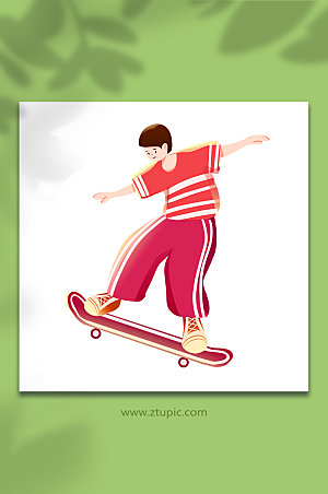 扁平化风格体育滑板人物精美插画