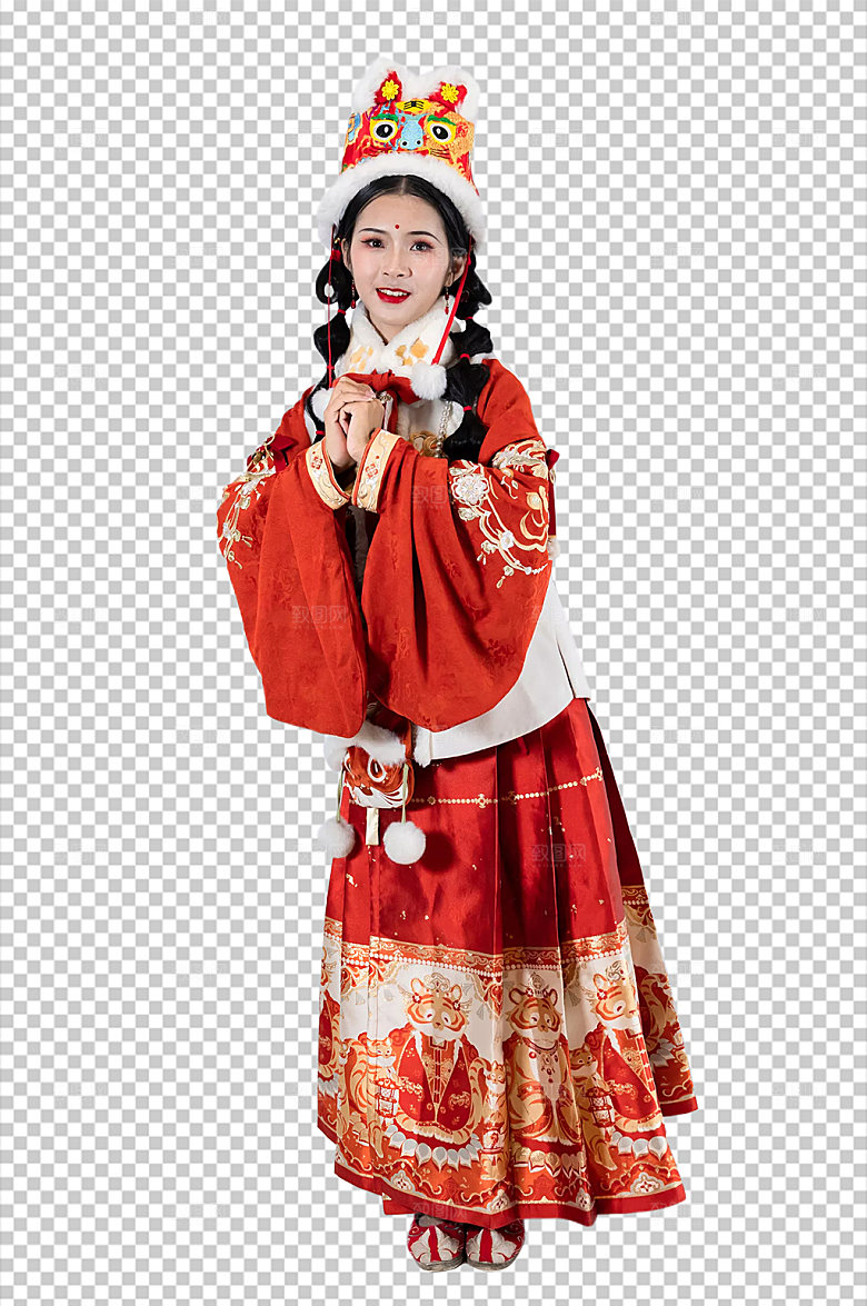 恭喜手势汉服人物PNG摄影图片