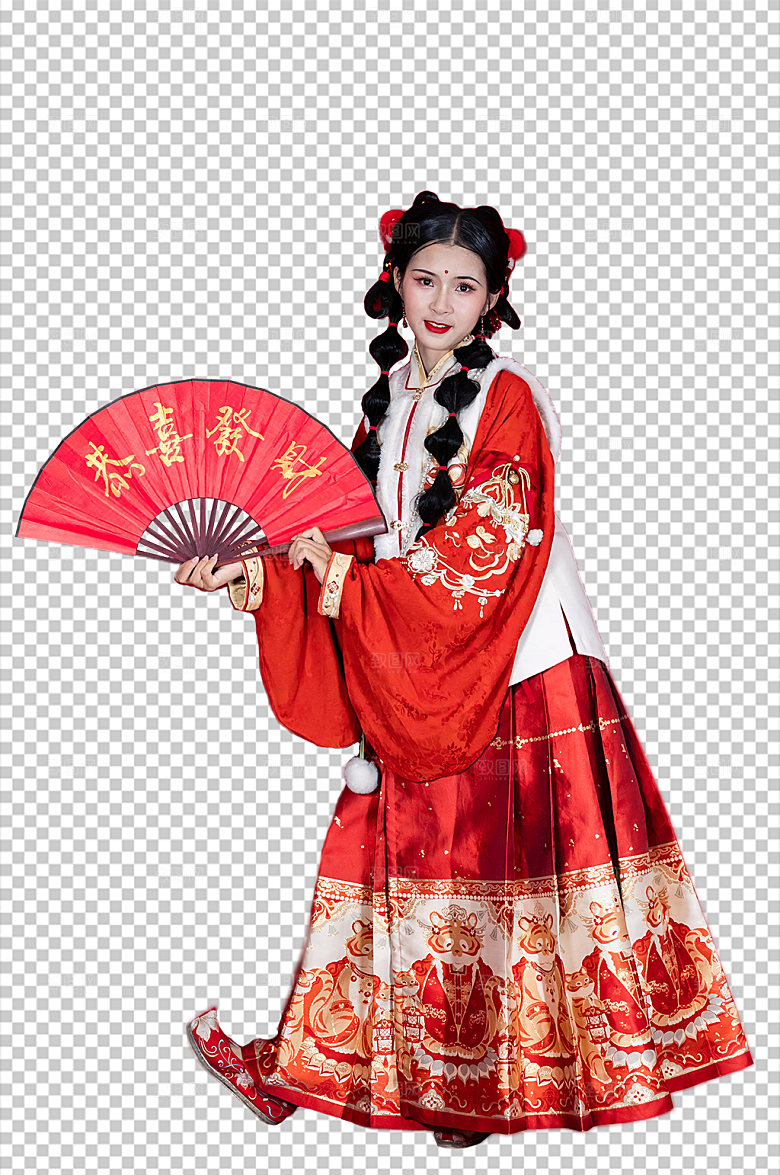 红色汉服人物PNG国风摄影图片