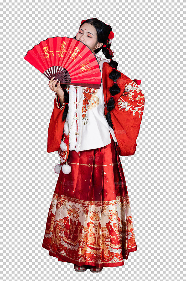 扇子汉服女孩人物PNG国风摄影图